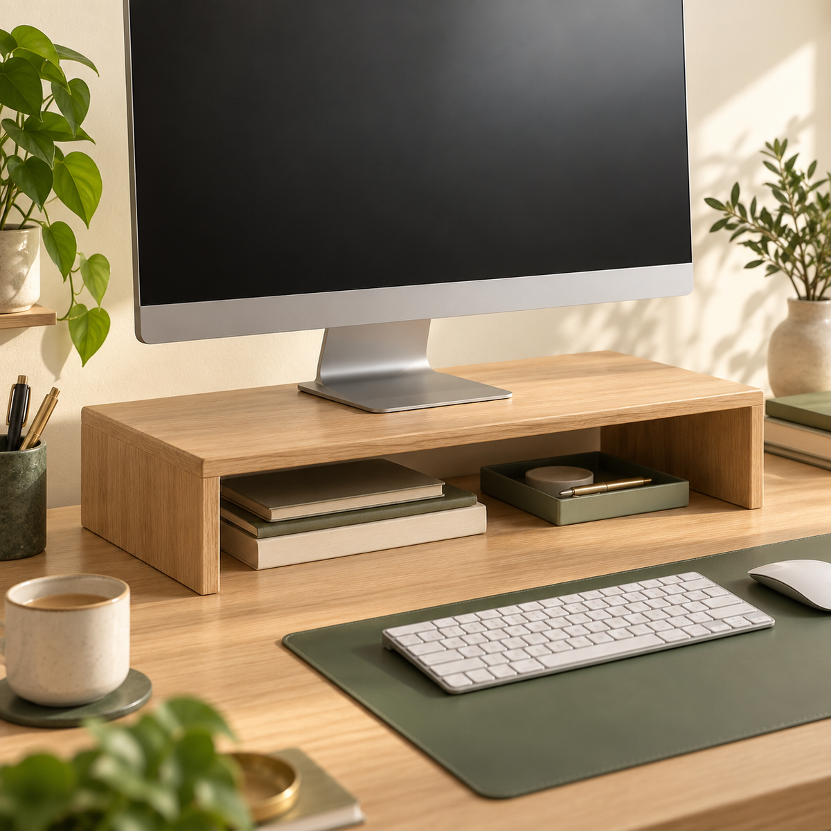 Frame Monitor Riser — concept visualization; styling accessories excluded