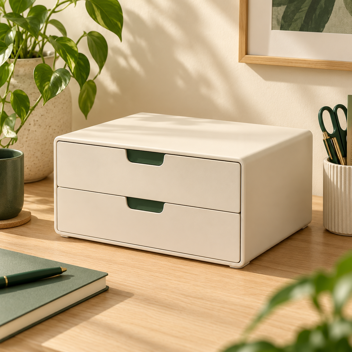 Slide Desktop Drawer — concept visualization; styling accessories excluded