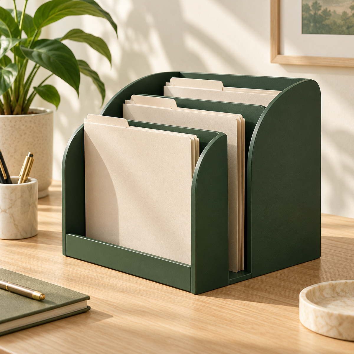 Upright File Sorter — concept visualization; styling accessories excluded
